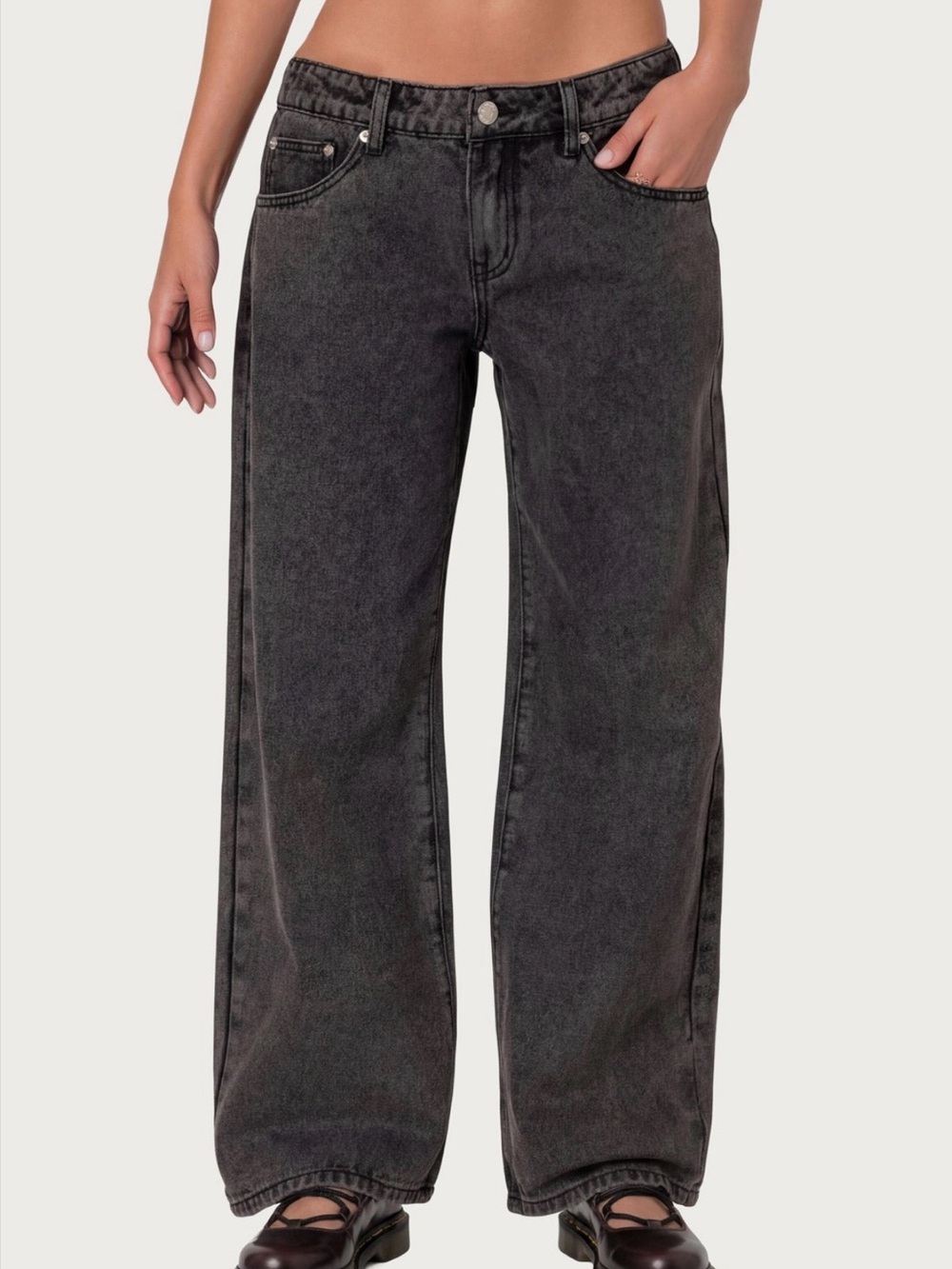 Edikted Black Denim Jeans with Pink Logo Label
